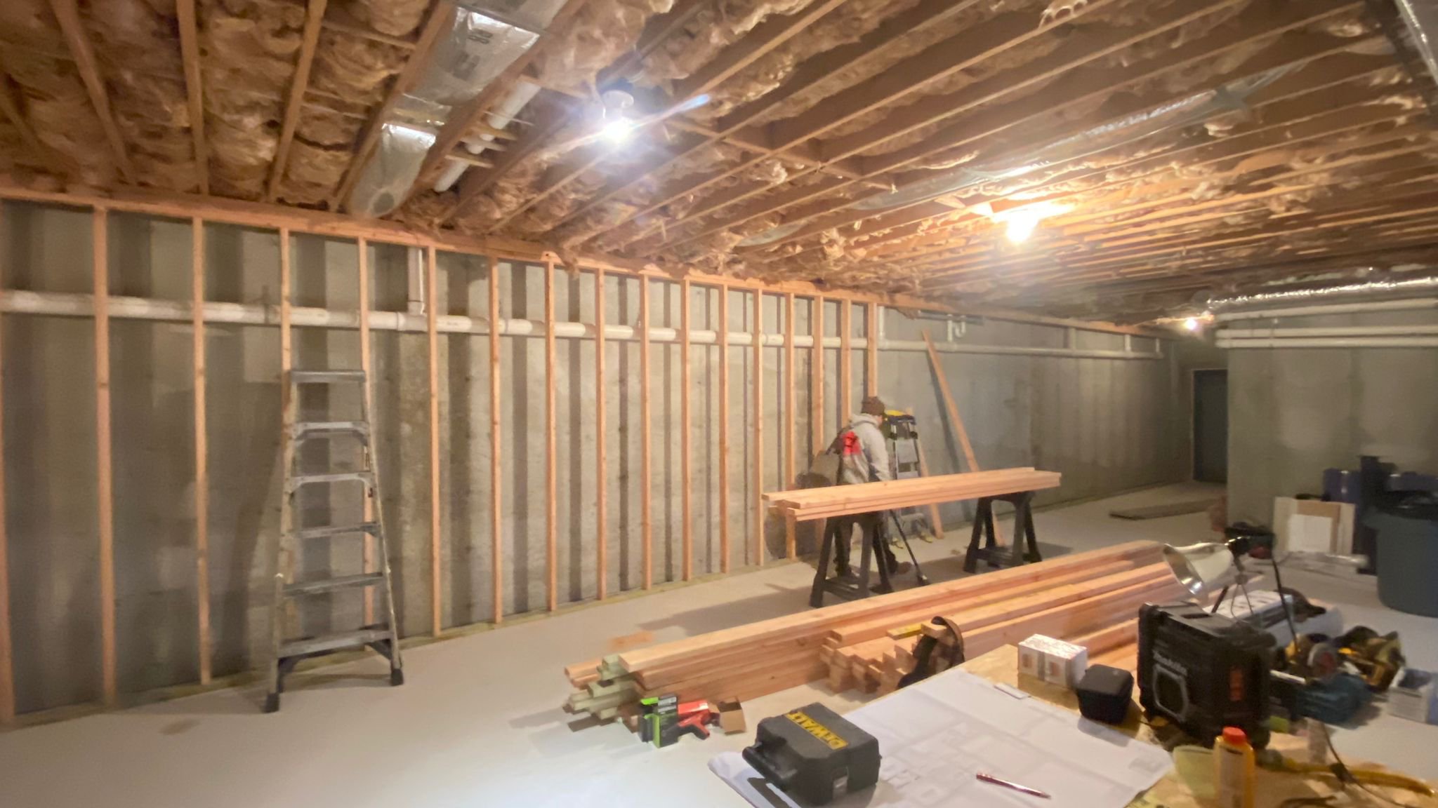 Basement framing in progress