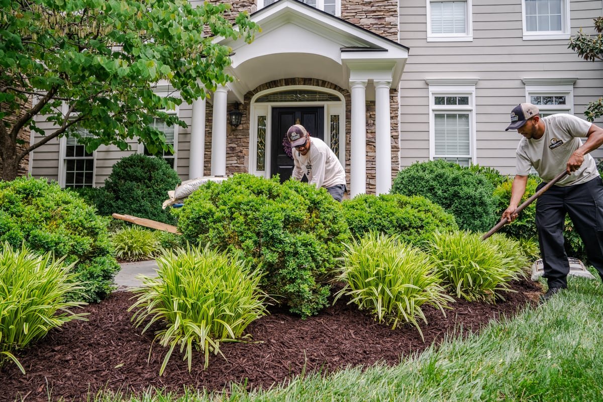 Professional landscaping crew at work